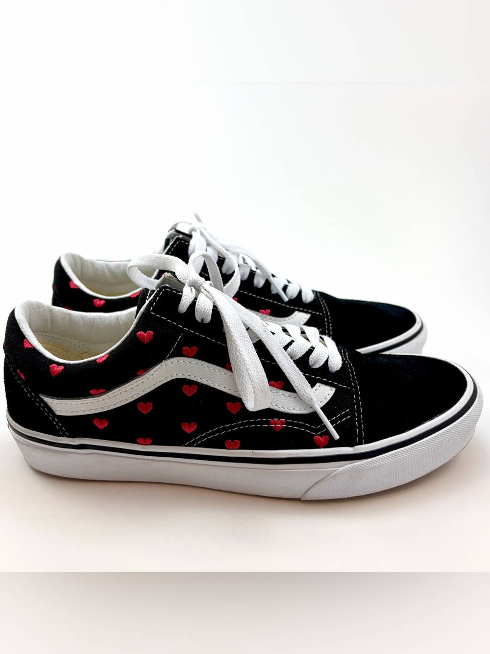 Women’s Black Vans with Red Hearts Size 9